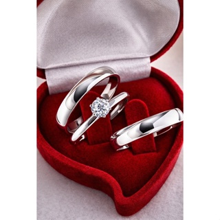 Par de Alianças Anatômica de Namoro Tradicional Lisa Polida + Anel Solitário de Compromisso Prata em Oferta na Shopee