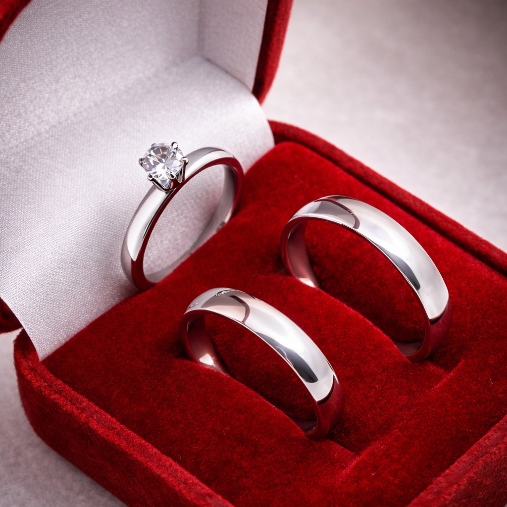 Par de Alianças de Compromisso Lisa + Anel Solitário Pedra Zircônia em Oferta na Shopee