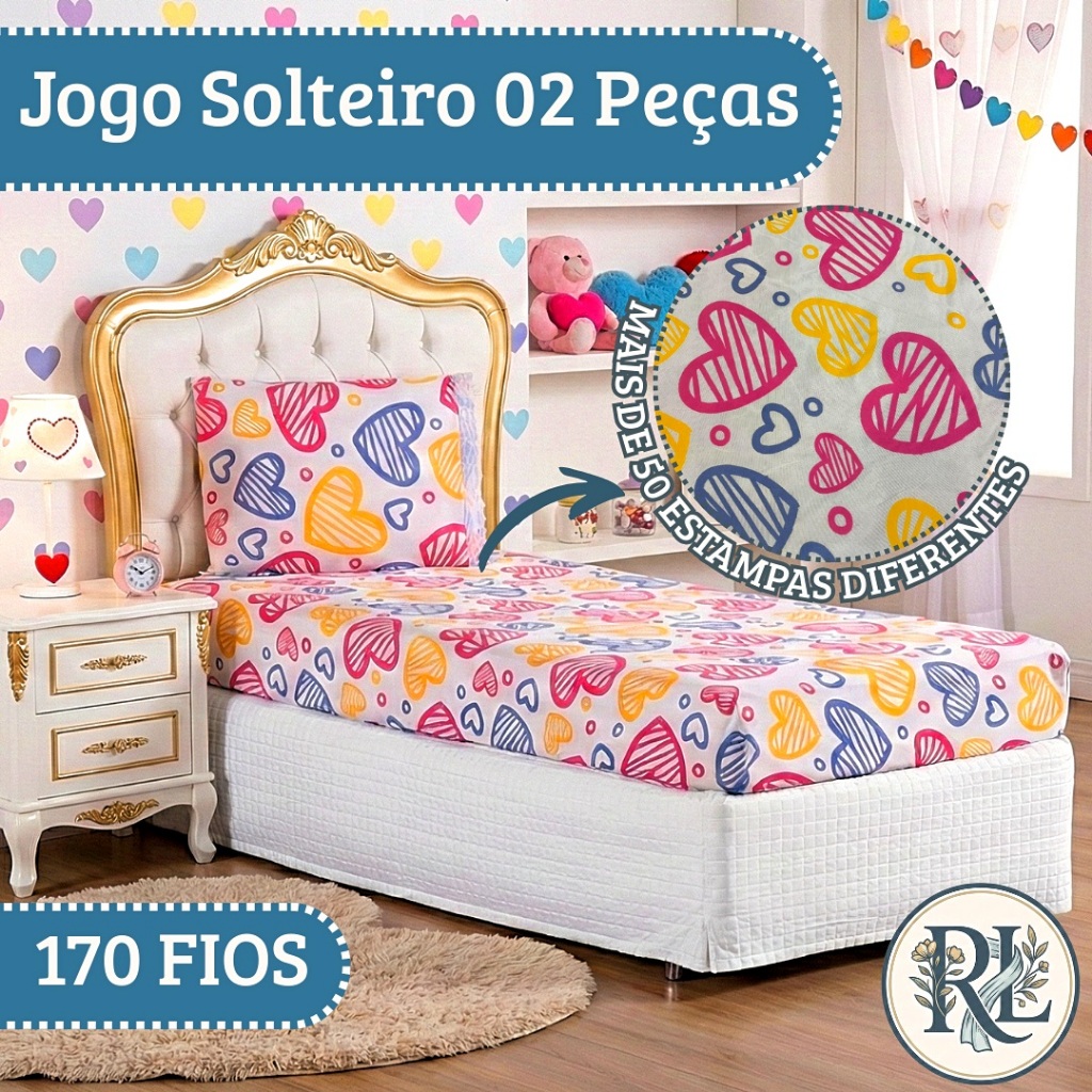 Jogo de Lençol Solteiro 02 Peças Estampas Diversas Para Menino e Menina