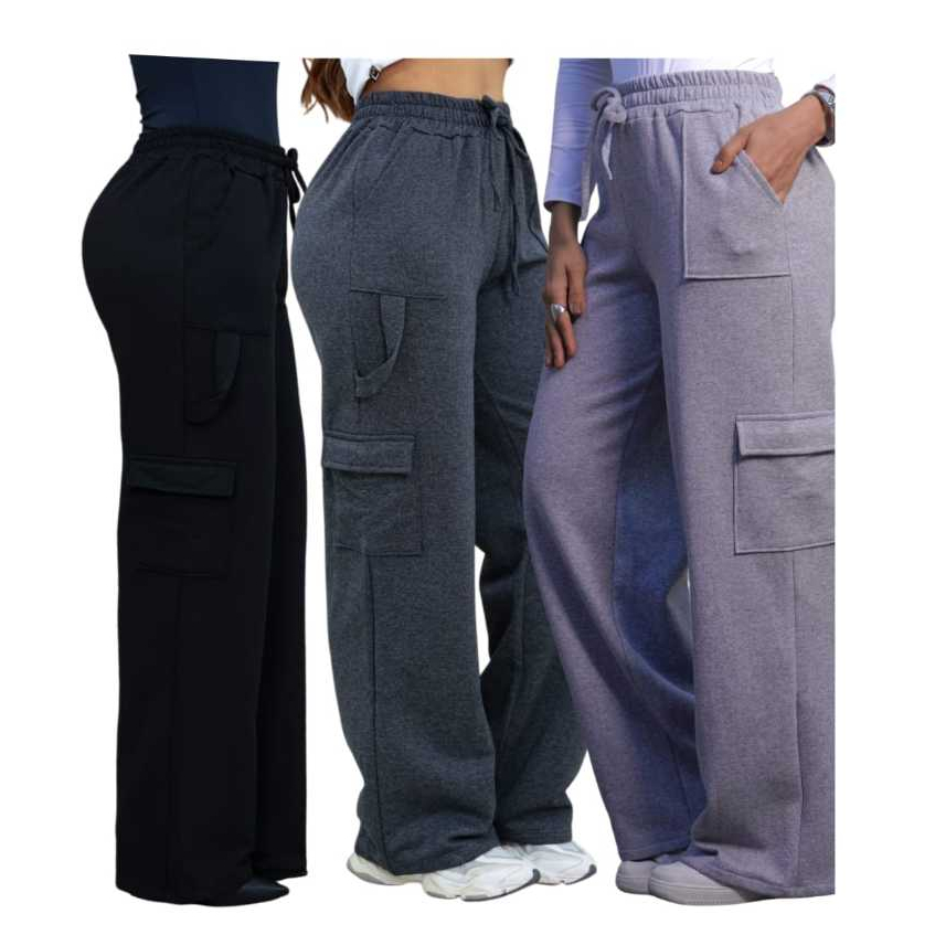Calça Moletom Cargo Pantalona  Femenina, Cintura Elástica, Estilosa Inverno. em Oferta na Shopee