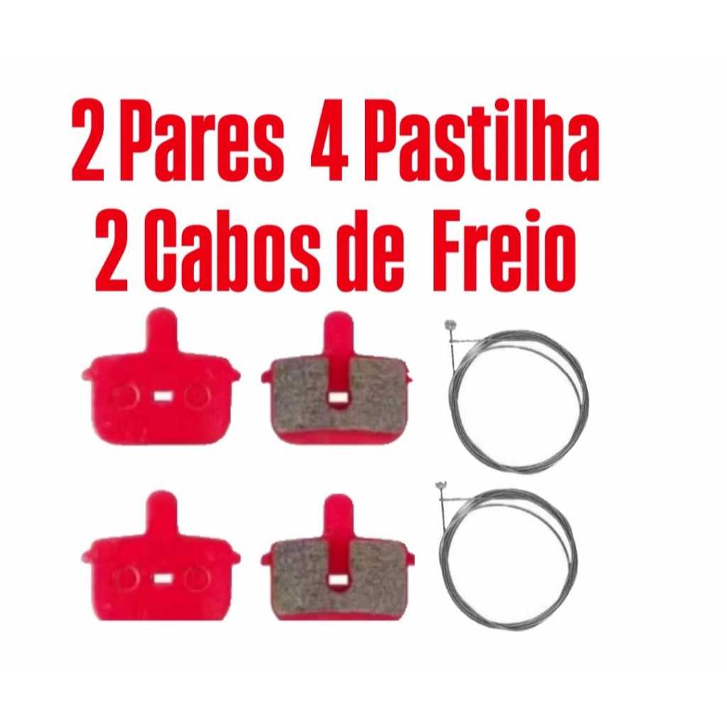 2 Pares de Pastilha de Freio Disco + 2 Cabos de Freio Aço 1800 mm  BIKE Bicicleta