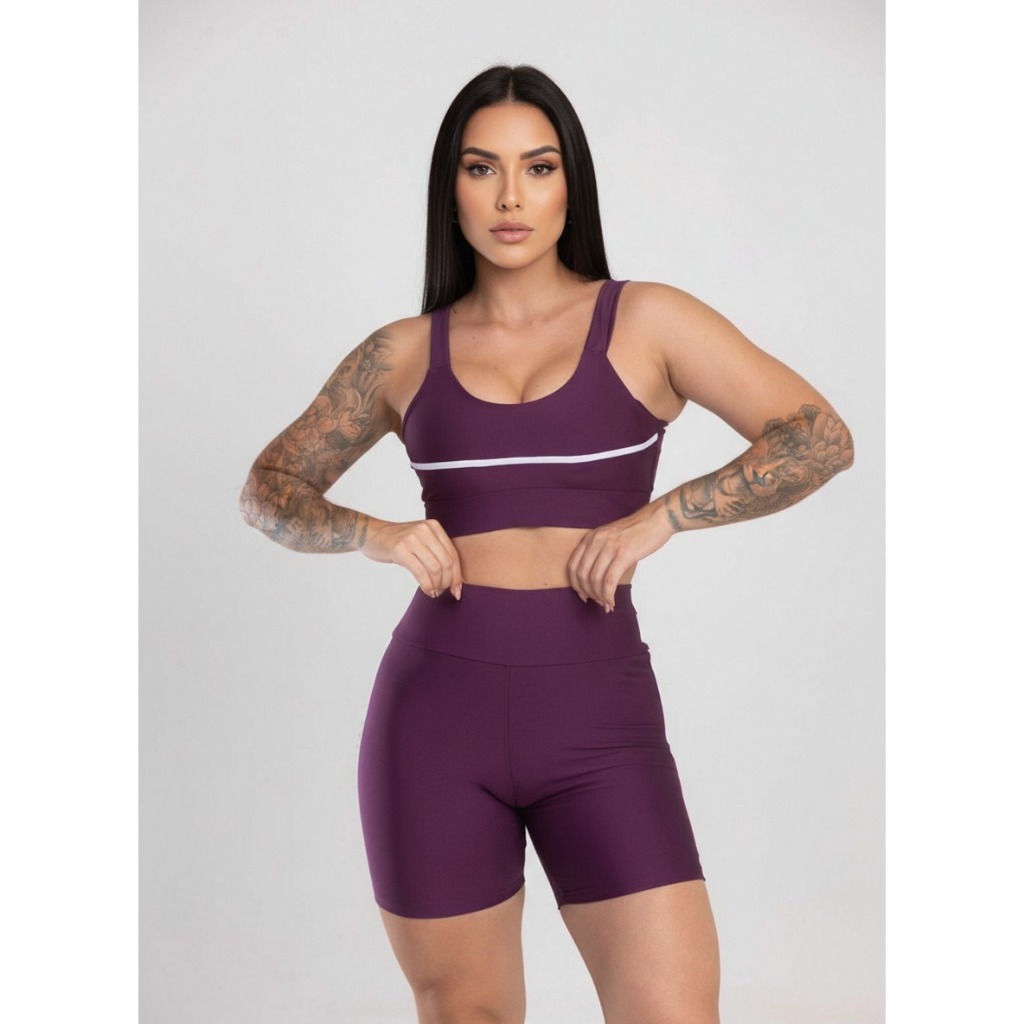 Conjunto de Academia Feminino Short + Top com Zero Transparência e Cintura Alta com bojo