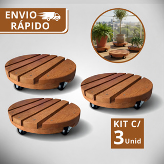 Kit 3 Suportes Redondo Madeira Com Rodinhas Para Botijão Ou Vaso De Planta 30CM  Suporta Até 80 kg em Oferta na Shopee