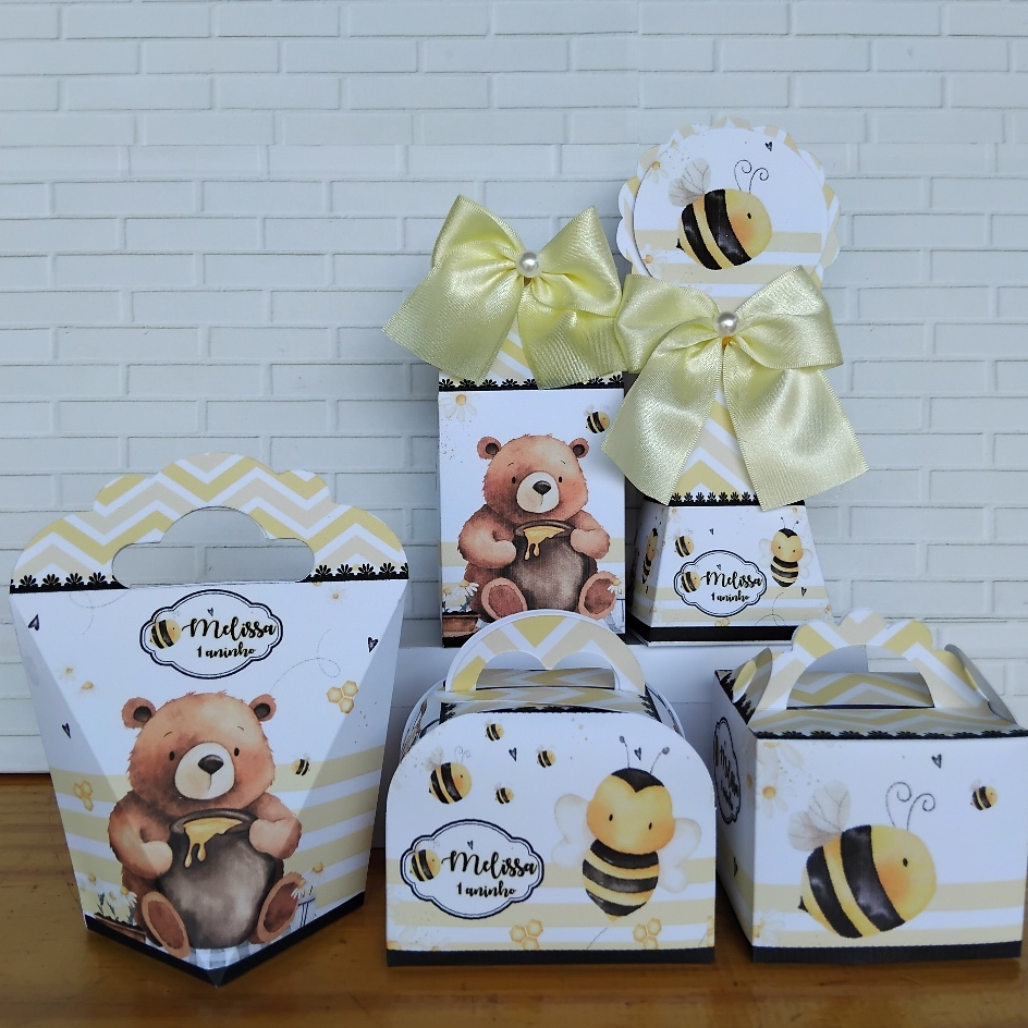 Kit Festa Infantil Personalizado Caixinhas Lembrancinhas ABELHINHA AQUARELA - PEGUE E MONTE