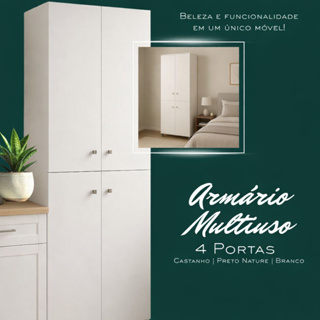 Armário Multiuso Parede 4 Portas 184cm | Suspenso ou com Pés | Área de Serviço/Cozinha em Oferta na Shopee
