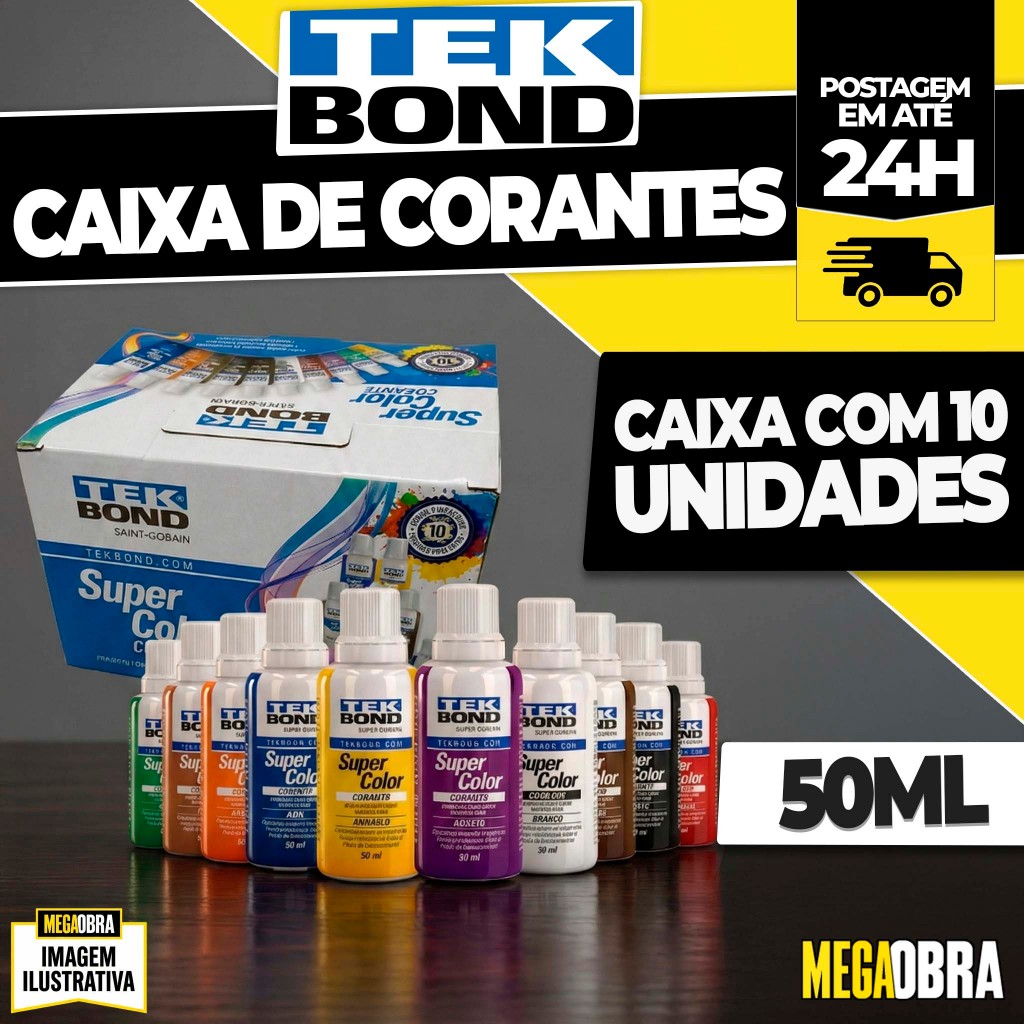 Kit 10 Corante Pigmento Líquido TekBond 50ml Base-Água Todas As Cores