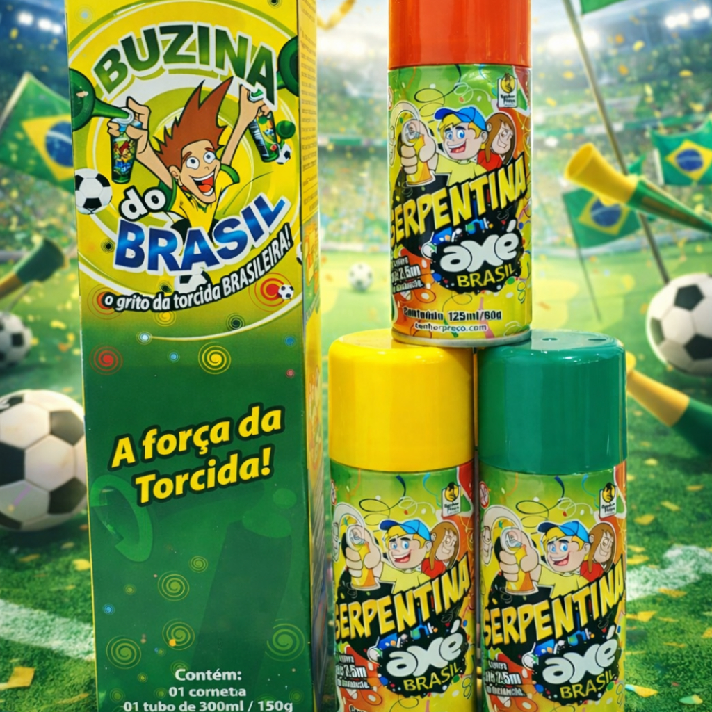 SERPENTINA LARANJA + BUZINA CORNETA BRASIL COPA