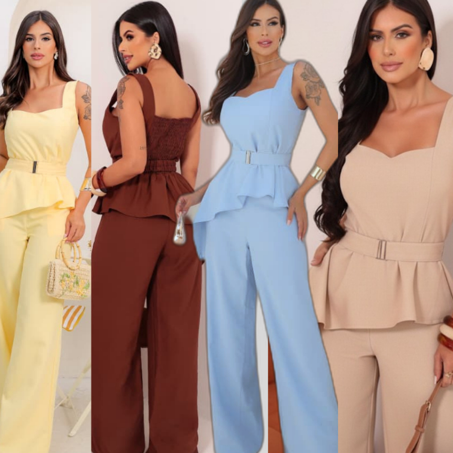 Conjunto Femenino SocialSara Blusa caimento Assimétrica com Bojo e Calça Pantalona com Elastico na Costa Social Elegante em Oferta na Shopee