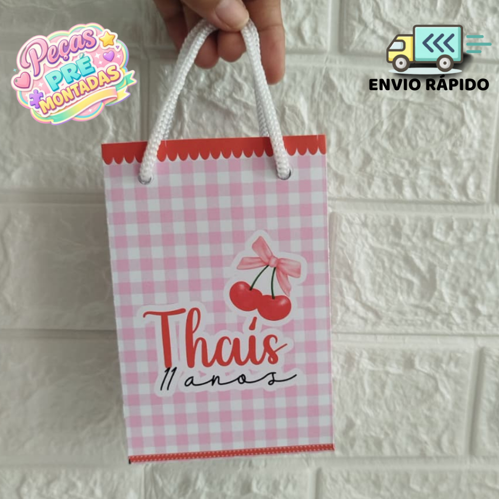 Sacolinha P Cereja/Cerejinha rosa e vermelho /Personalizadas /Lembrancinha de Festa /Aniversário