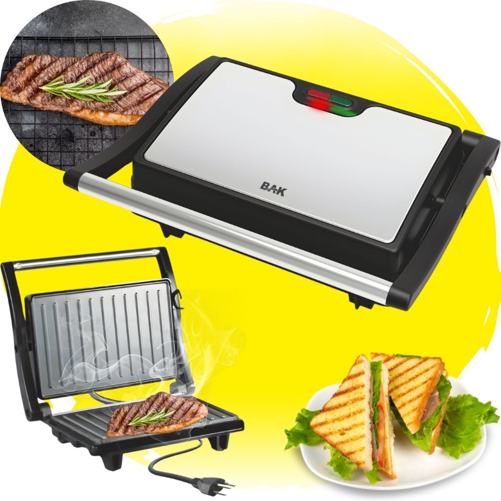 Mini Grill Sanduicheira Elétrica Inox Bak Gourmet 110 750w Antiaderente