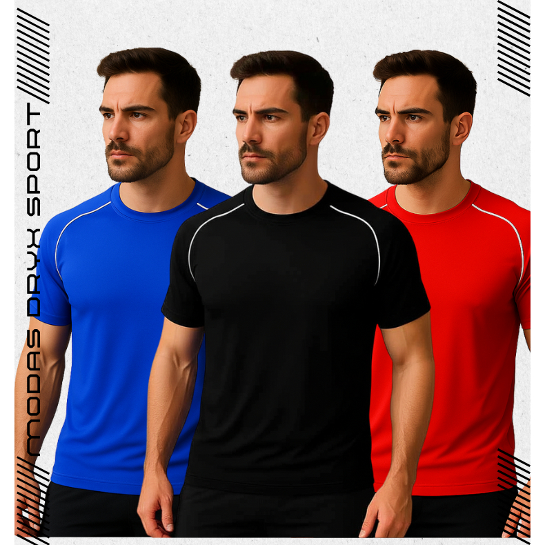 Kit 3 Camiseta Dry Masculina Manga Curta Fitness Academia Corrida Esportiva