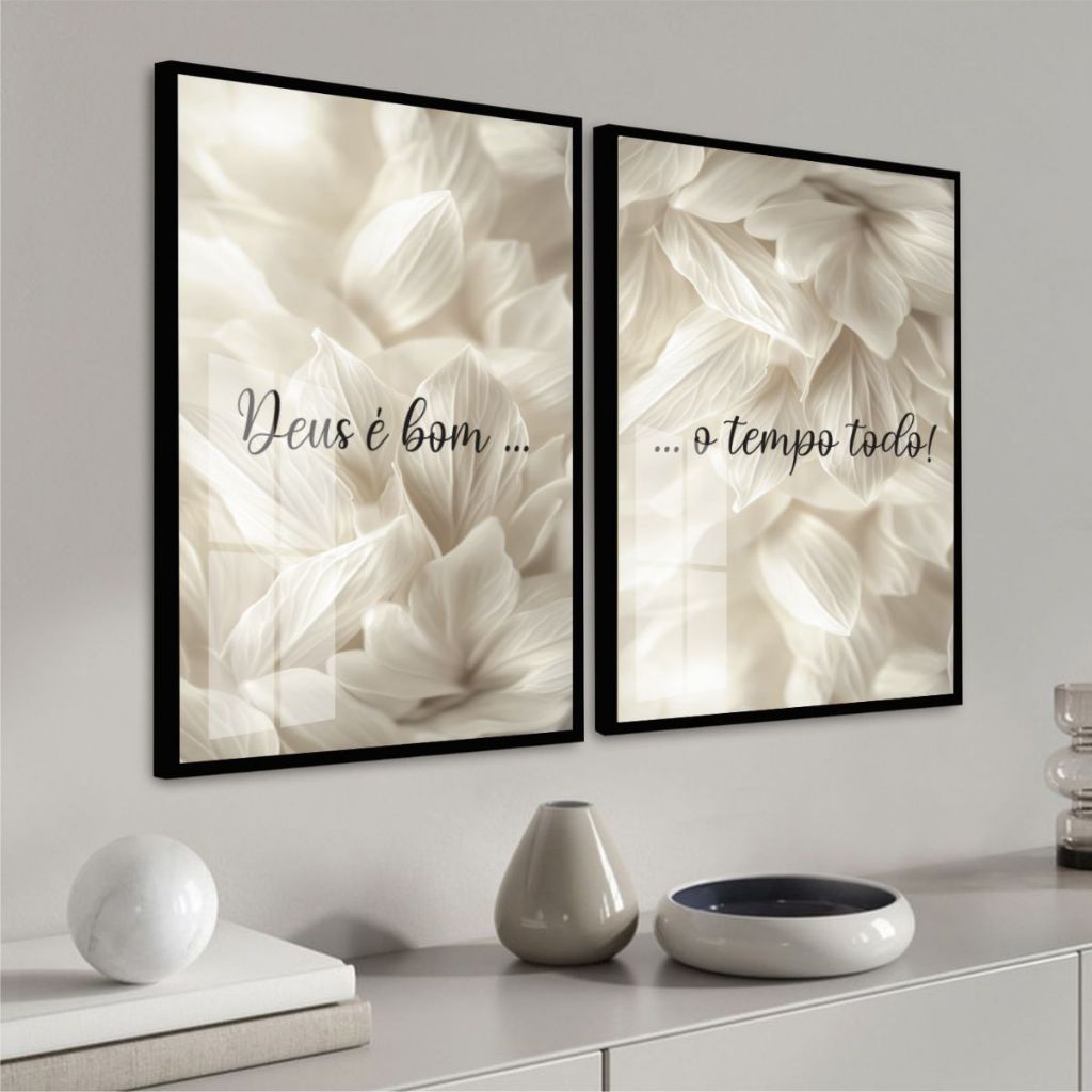 Quadro Moldura Vidro Kit Duas Peças Frases Deus é Bom o Tempo Todo Decoração Quarto Sala Escritório em Oferta na Shopee
