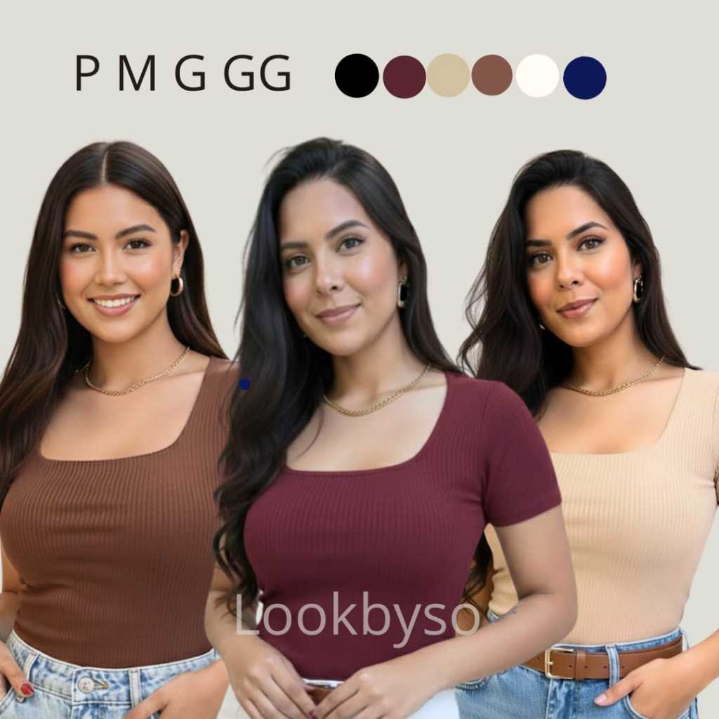 Blusa Feminina Canelada Decote Quadrado Blusinha Casual Elegante Trabalho Dia a Dia Look Confort em Oferta na Shopee