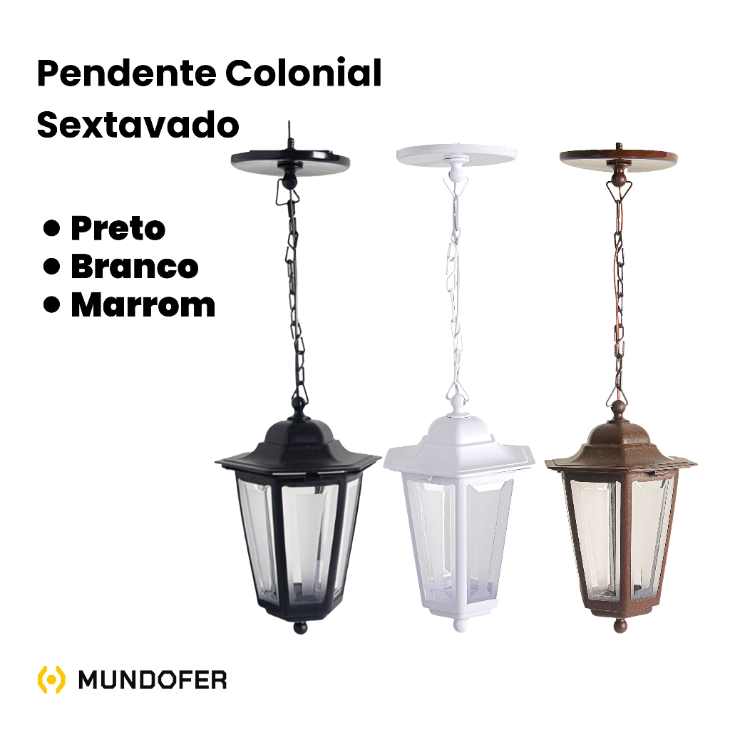 Kit 2x Arandelas Pendente Sextavada Colonial Retrô Externa e Interna Classico Vintage Bivolt