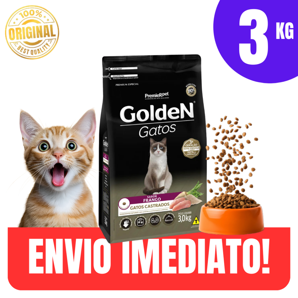 Alimento Premium Especial Gatos Castrados Frango Controle de Peso 3kg - Envio Imediato