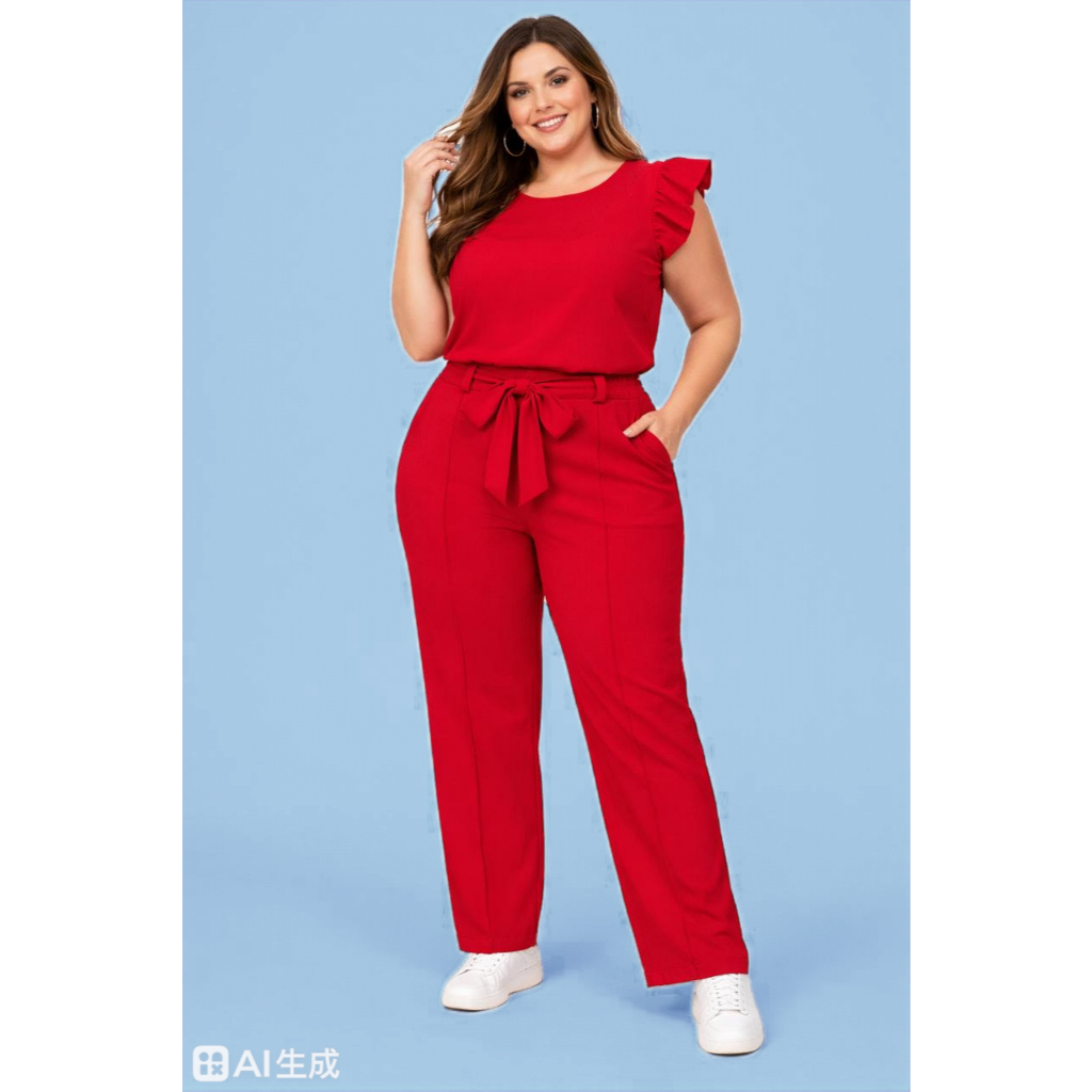 PLUS SIZE Conjunto Social PLUS SIZE Feminino Crepe Duna Calça Reta com bolso e Blusa Elegante em Oferta na Shopee
