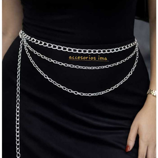 Cinto Feminino Corrente com 3 Camadas Moda Gringa em Oferta na Shopee