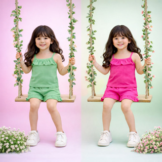 Conjunto Infantil Menina Canelado Regata + Shorts com Babado em Oferta na Shopee