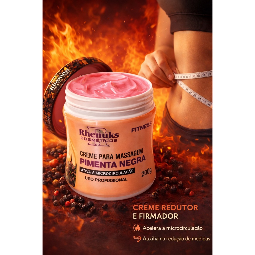 Creme Redutor de Medidas Rhenuks com Pimenta Negra 200g