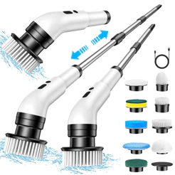 Escova de Limpeza Elétrica Recarregável Giratória - Ajustável 9 em 1 Branco com Cabo Alongador