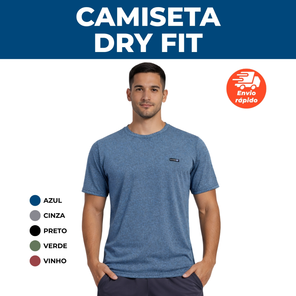 Camiseta Poliéster DryFit Masculino | Academia Tecido Leve Musculação e Treino