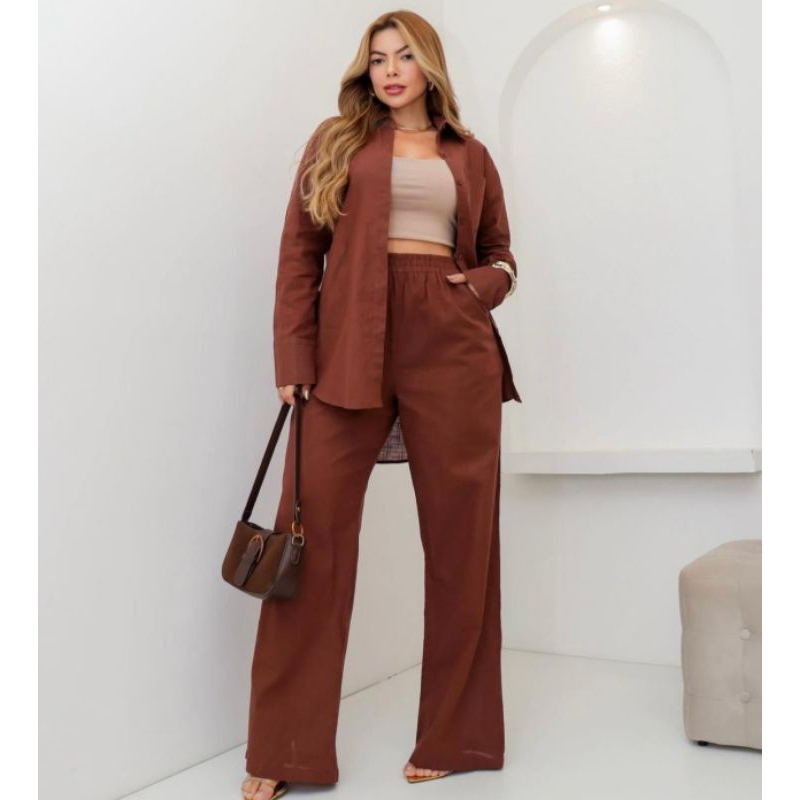 Conjunto de Calças com Camisa Pantalona y25# em Oferta na Shopee