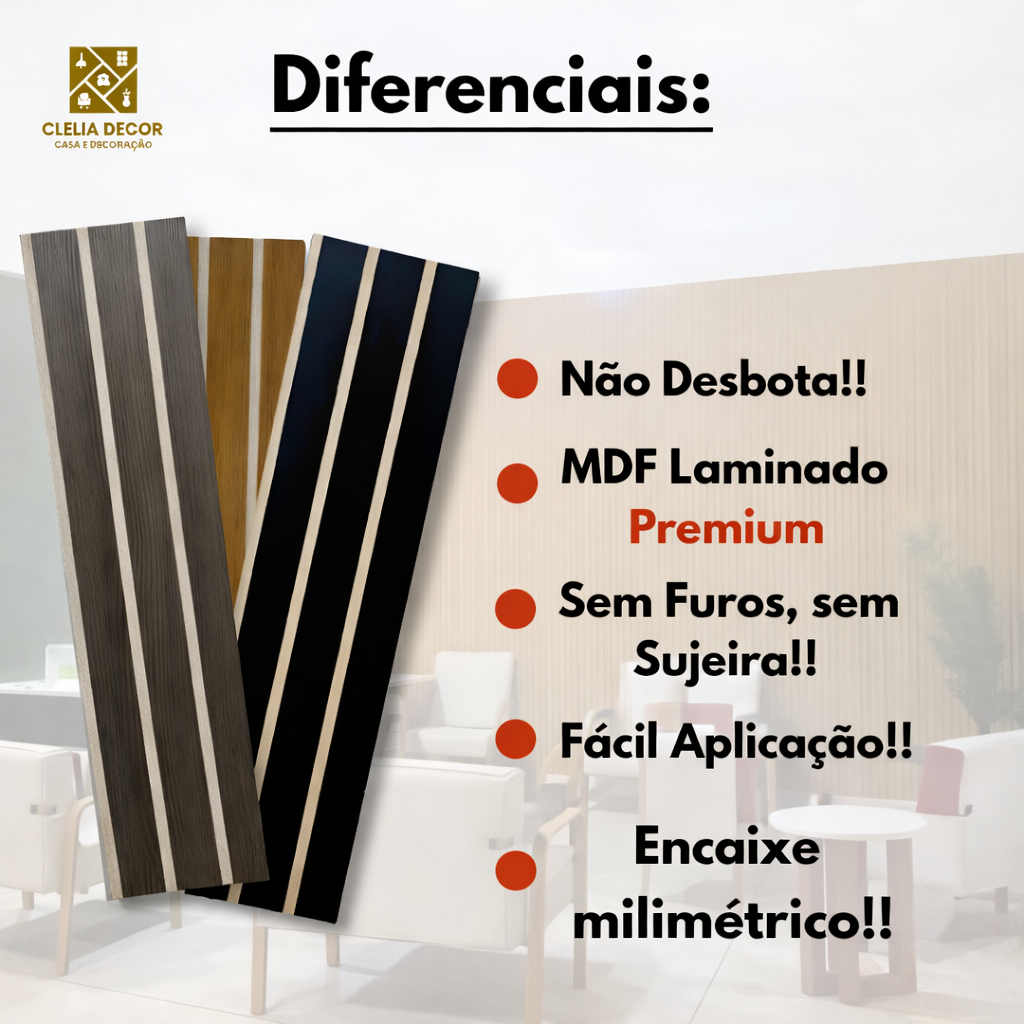 Kit Com Até 100 Placas Painel Ripado Autocolante Revestimento em MDF para Sala Cozinha e Balcão