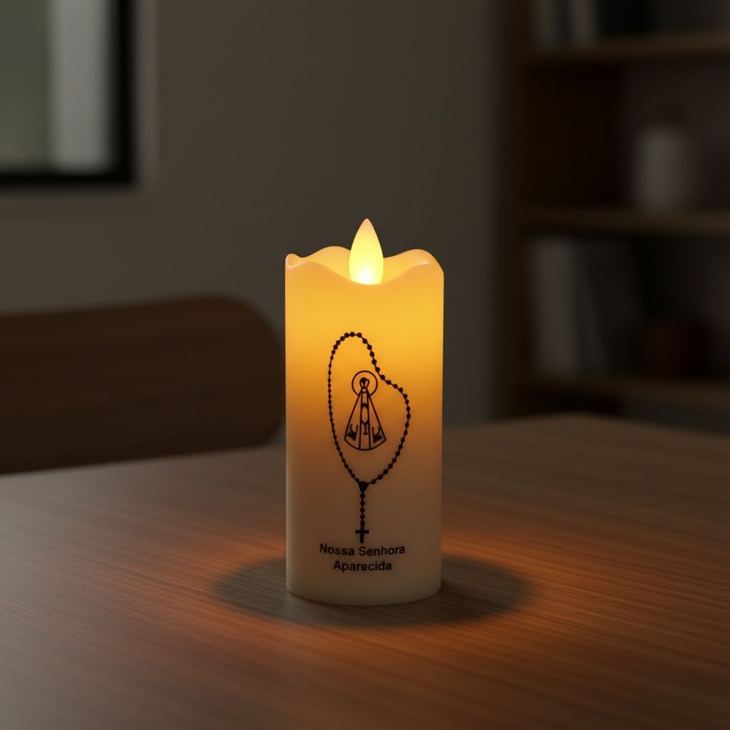 Vela Led Eletrônica Nossa Senhora Aparecida Terço + 2 Pilhas AA
