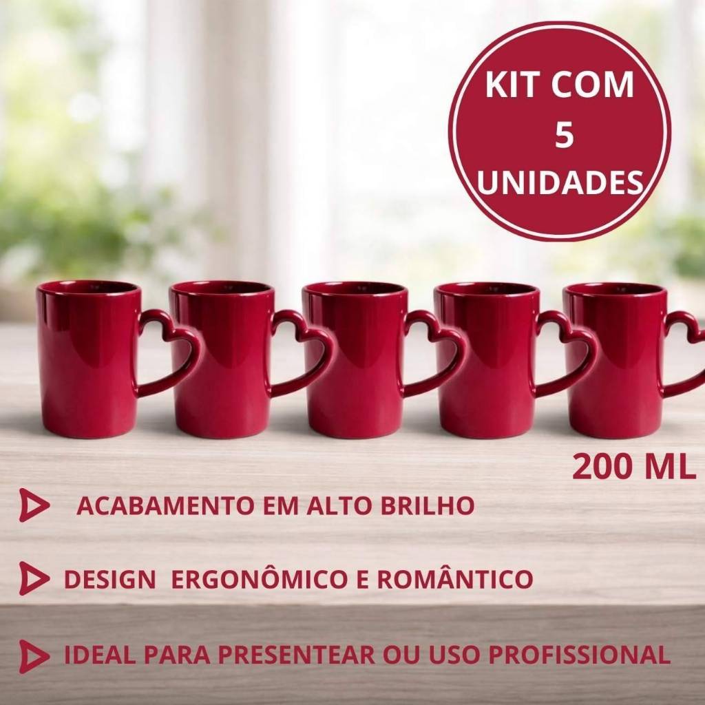 Kit 5 Canecas Vermelho Escuro Bordô de Cerâmica com Alça Coração Caneca Café Presente Romântico  Dia a Dia 2a Linha em Oferta na Shopee