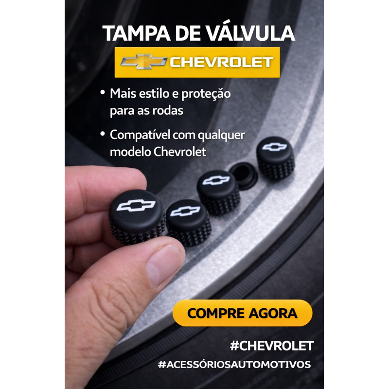 Tampa de Válvula de Pneu / Pino de Roda / pininho de roda / Chevrolet – 2 Pares – Impressão 3D em PLA Personalizada
