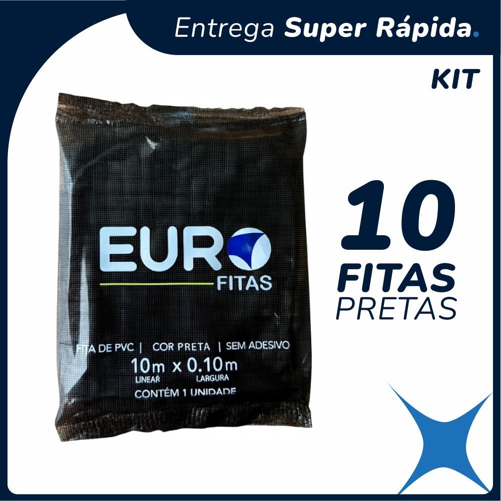 Kit 10 Fitas de Pvc para Instalação de Ar Condicionado 10mx0,10m - Preta
