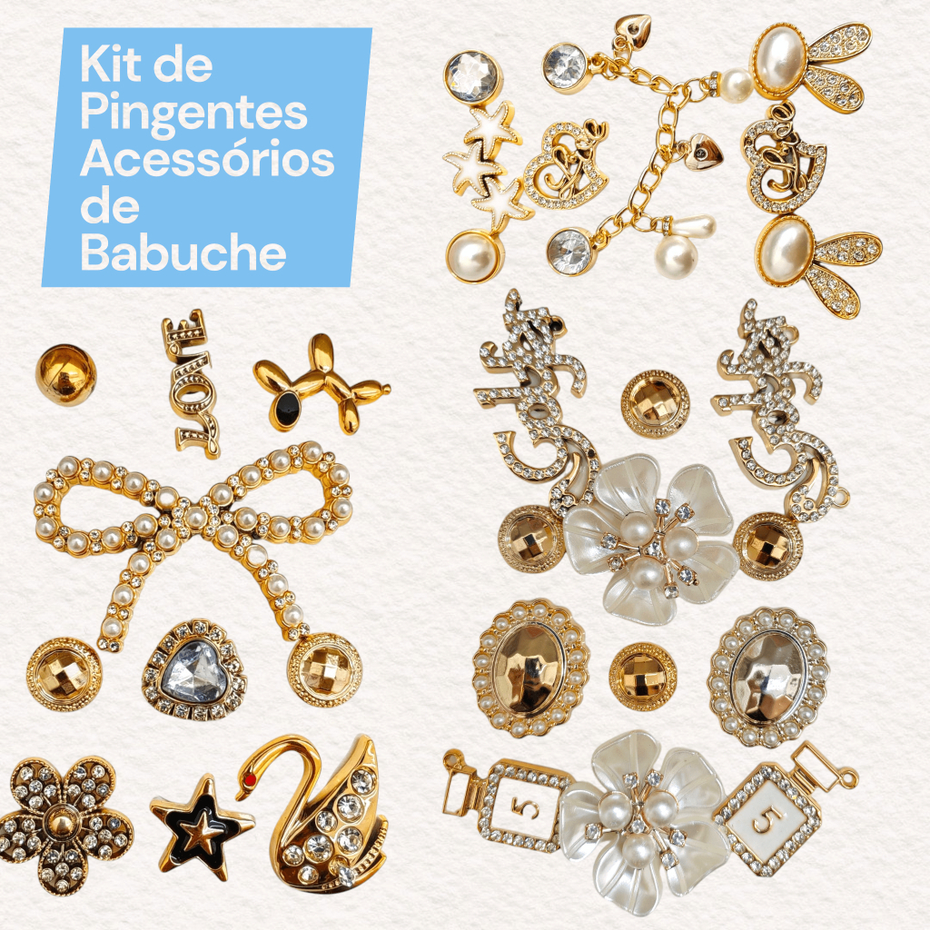 Kit 10  Bottons/Pins Super Luxo Strass Babuche