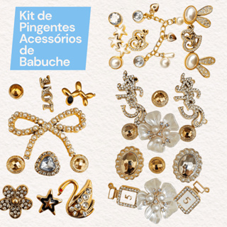 Kit 10  Bottons/Pins Super Luxo Strass Babuche em Oferta na Shopee