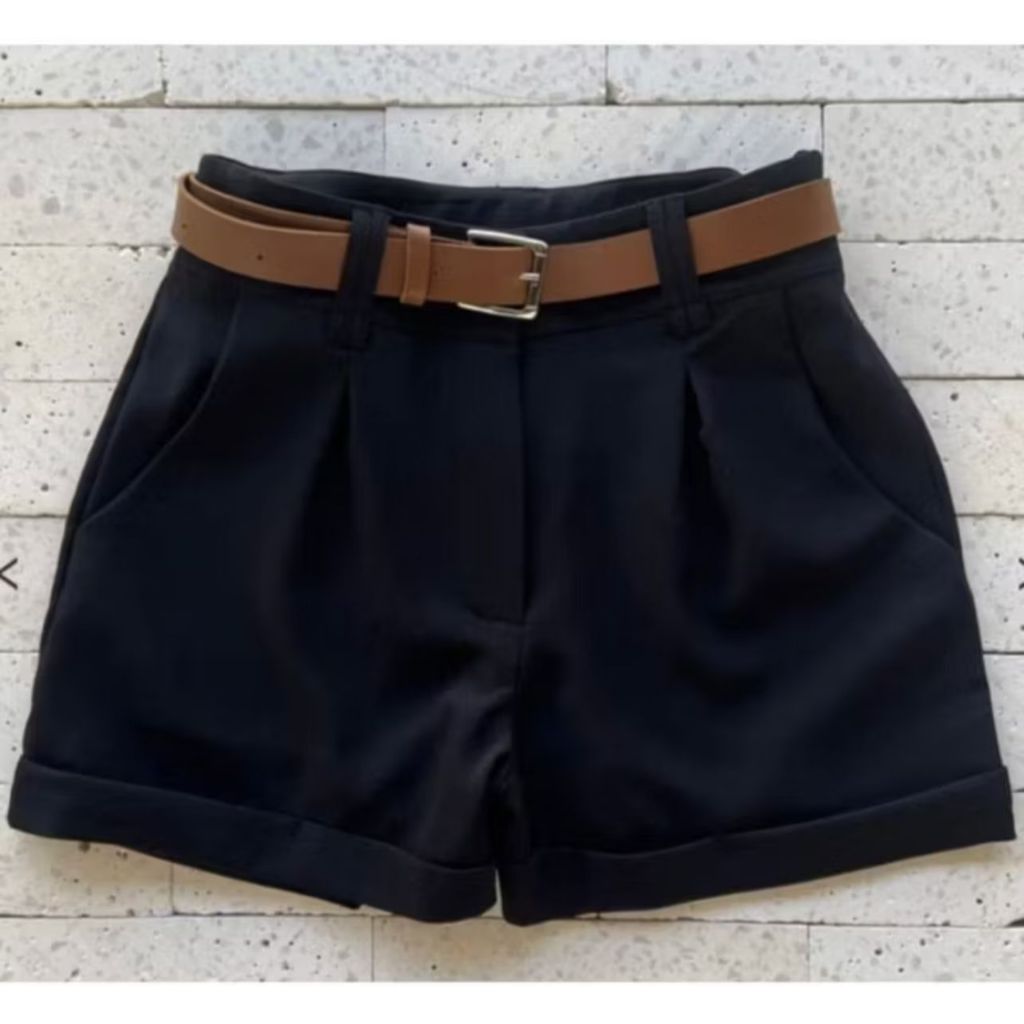 Short Feminino Alfaiataria Social com Cinto Cintura Alta ENVIO IMEDIATO em Oferta na Shopee