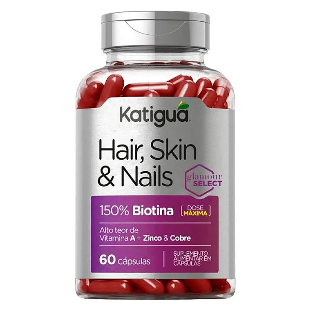 Hair Skin Nails Dose Máxima 150% Biotina CABELO E UNHA 60 Cápsulas cada Katigua