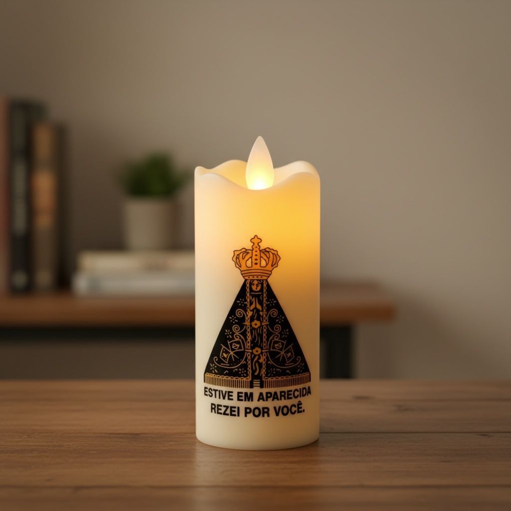 Kit 5 Velas Luz Led Eletrônica Pilha Nossa Senhora Aparecida