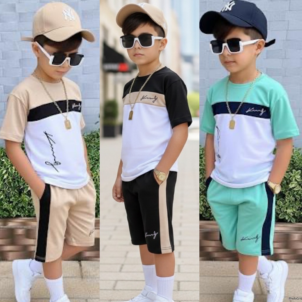 Kit Conjunto Bermuda + Camisa Masculino Juvenil Estiloso e Confortavel em Oferta na Shopee