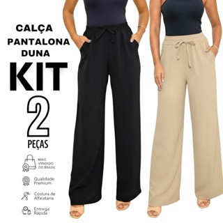 Kit 1 a 2 Calça Feminina Pantalona Duna Com Bolso Cintura Alta PROMOÇÃO em Oferta na Shopee