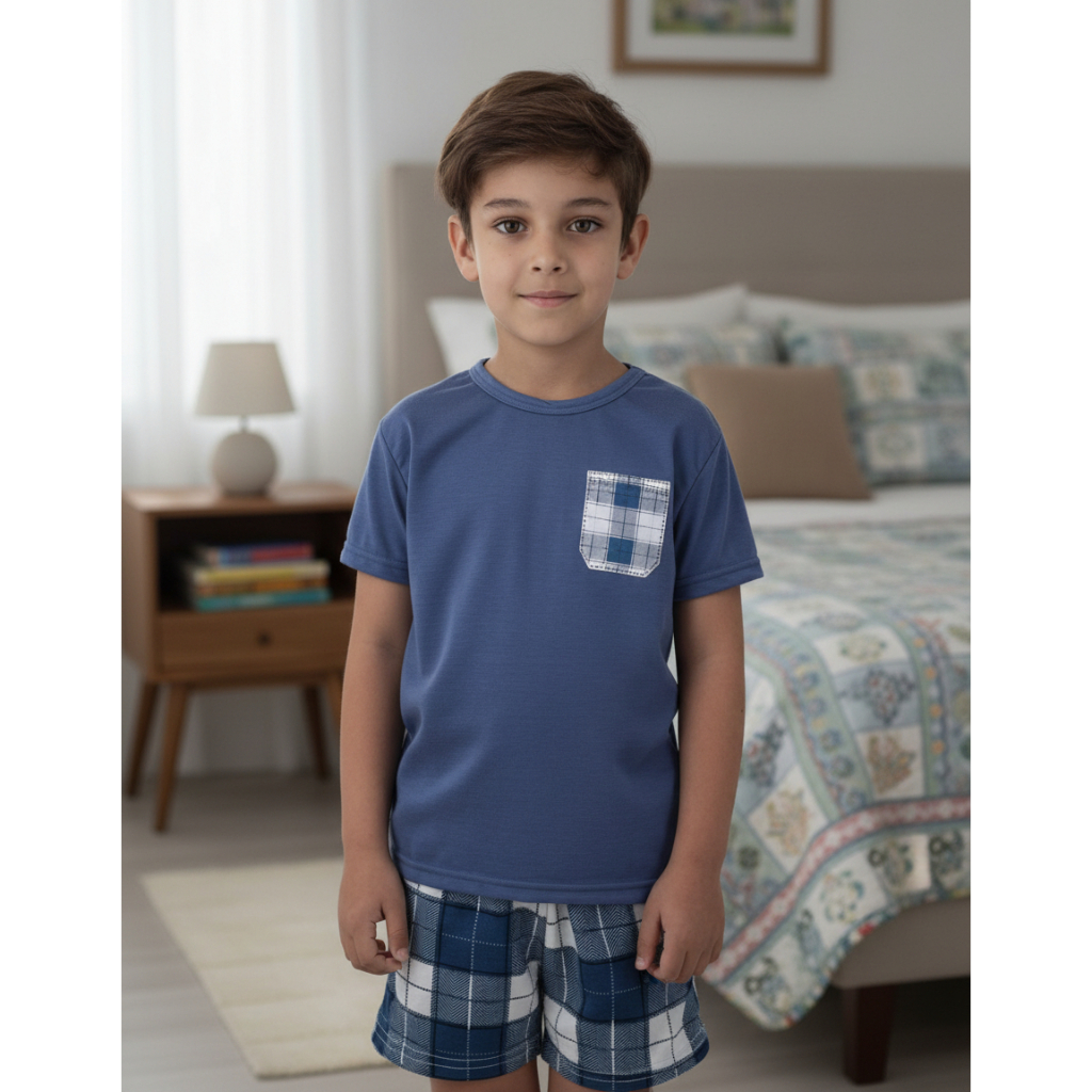 Pijama Infantil masculino Xadrez Curto Verão Promoção
