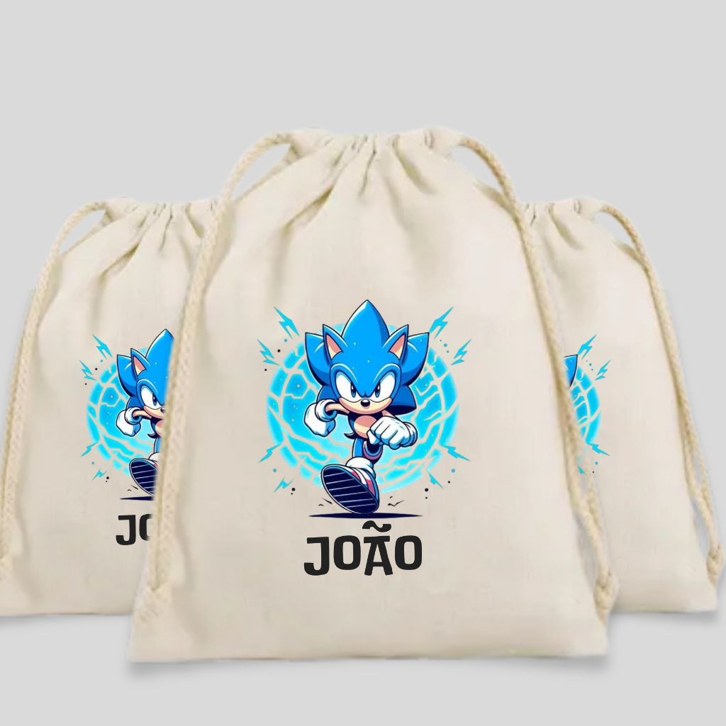 Saquinho Personalizado De Algodão Cru Tema Sonic Lembrancinha Aniversário Infantil Festa Infantil Sonic