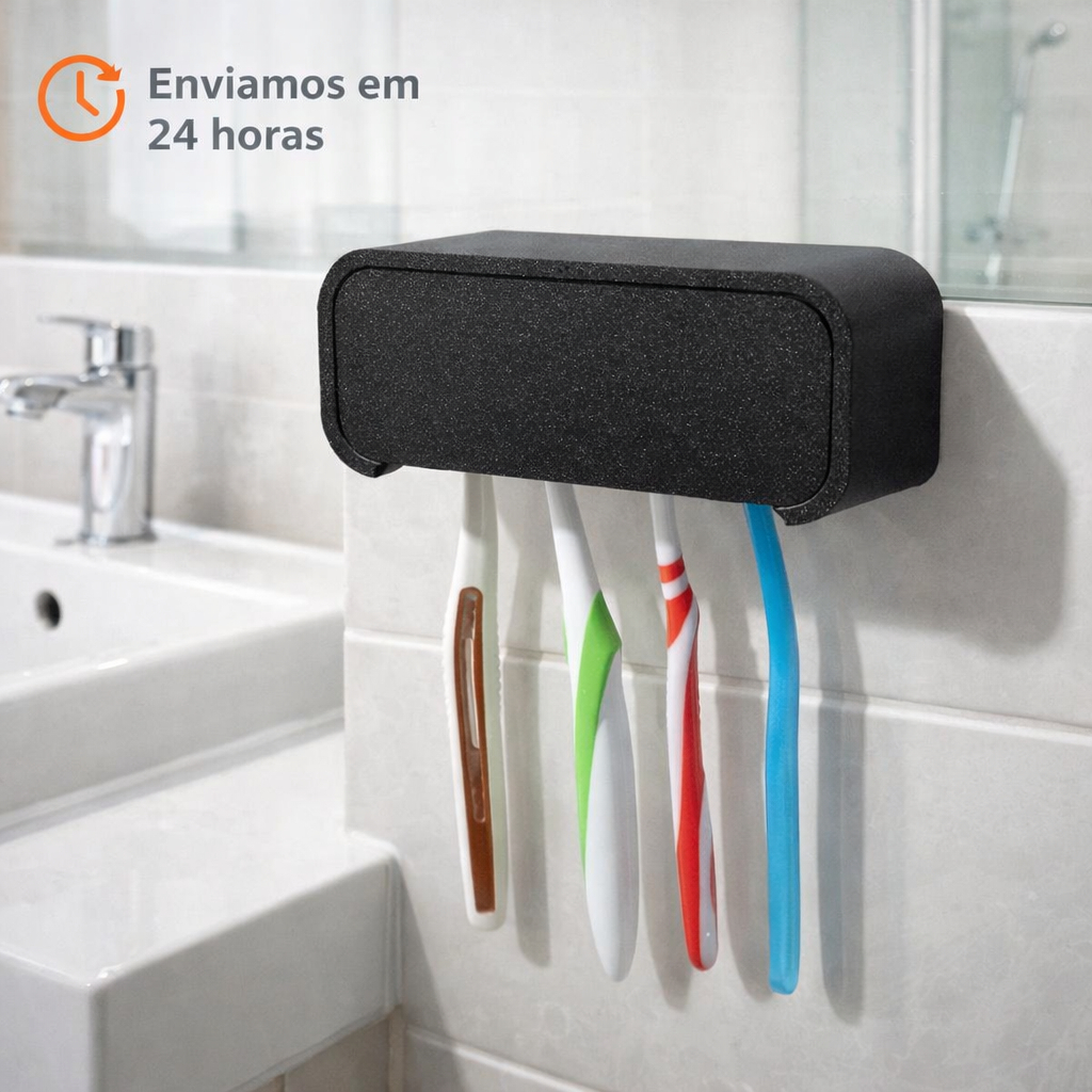 Porta Escovas de Dente Parede Fixação Sem Furo – Suporte Para 4 Escovas + Fita Dupla Face Forte XEX