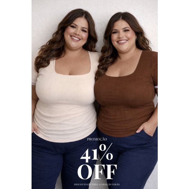 KIT 2 blusas plus size canelado premium confortável gola quadrada com punho tendência