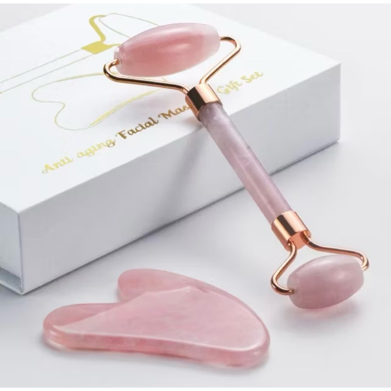 Rolo Massageador Facial+Gua Sha Rosa Skincare Massagem Facial Linfática (Material Plástico/Resina)