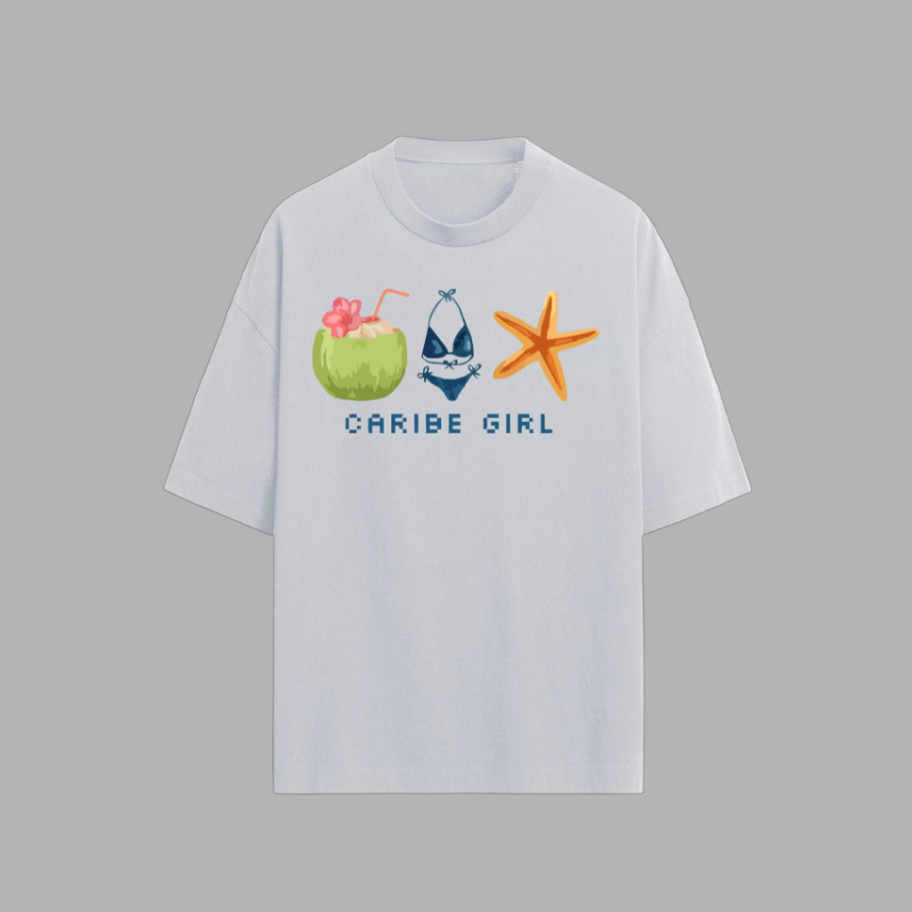 camiseta caribe girl camisa moda feminina blusa t-shirt verão praia coco conchas