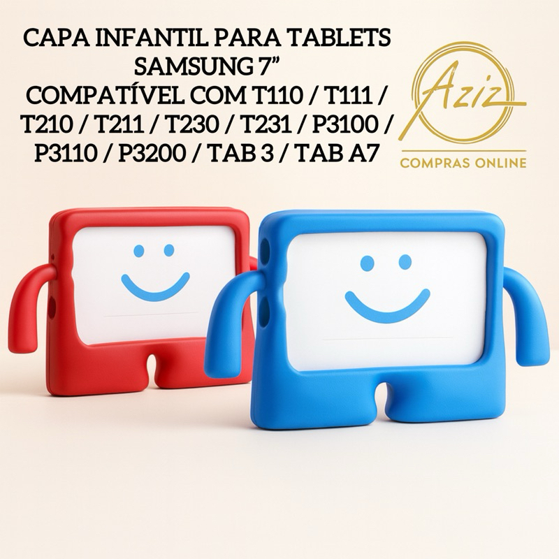 Capa Infantil para Tablets Samsung 7” Compatível com T110 / T111/ T210/T211/T230/T231/P3100/P3110/P3200/Tab 3/Tab A7