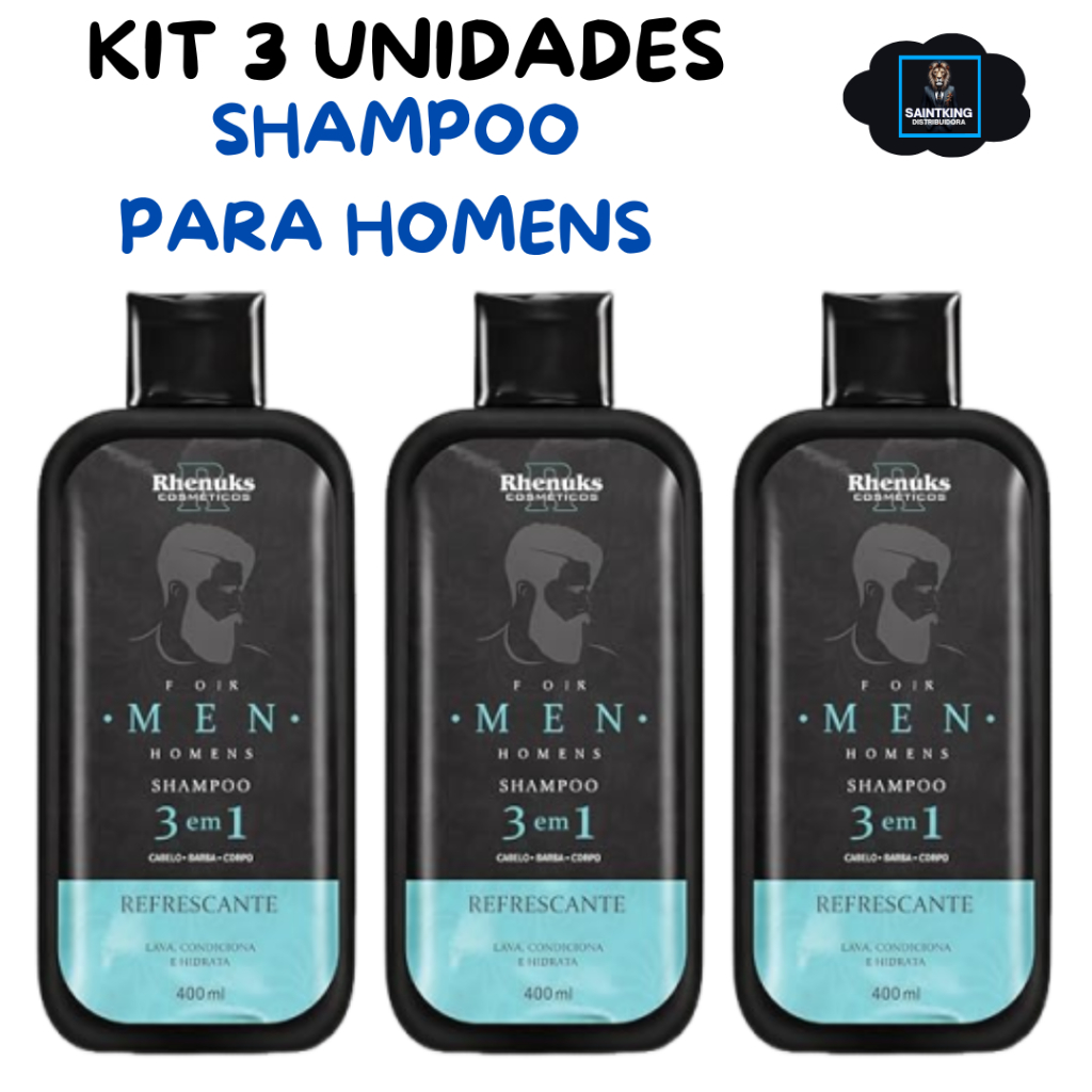 Shampoo Para Homens BARBA E CABELO - CAIXA COM 3 UNIDADES - RHENUKS