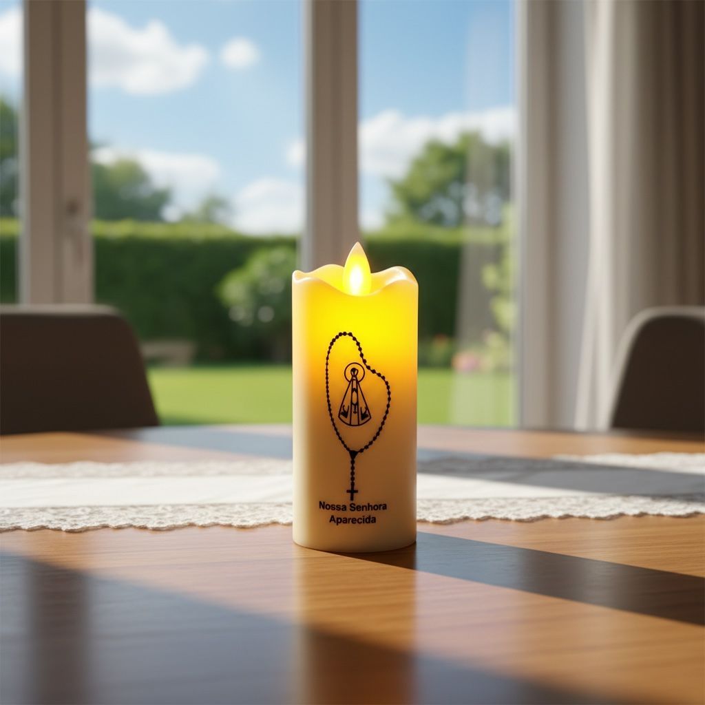 Vela Led Eletronica Nossa Senhora Aparecida Terço + Pilha AA em Oferta na Shopee