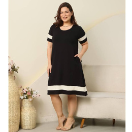 Vestido Premium Bicolor Viscolycra com Bolsos Casual Confortável Veste do 48 ao 52 - Plus Size