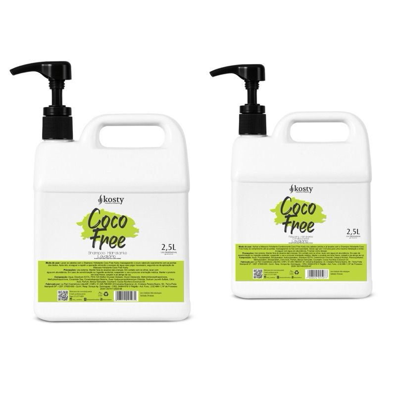 Kit shampoo e mascara coco free kosty 2.5l cada lavatorio profissional