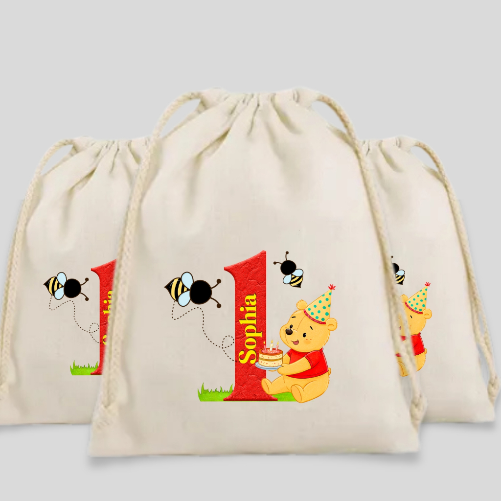 Saquinho Personalizado De Algodão Cru Tema Ursinho Pooh Lembrancinha Aniversário Infantil Festa Infantil Ursinho Pooh